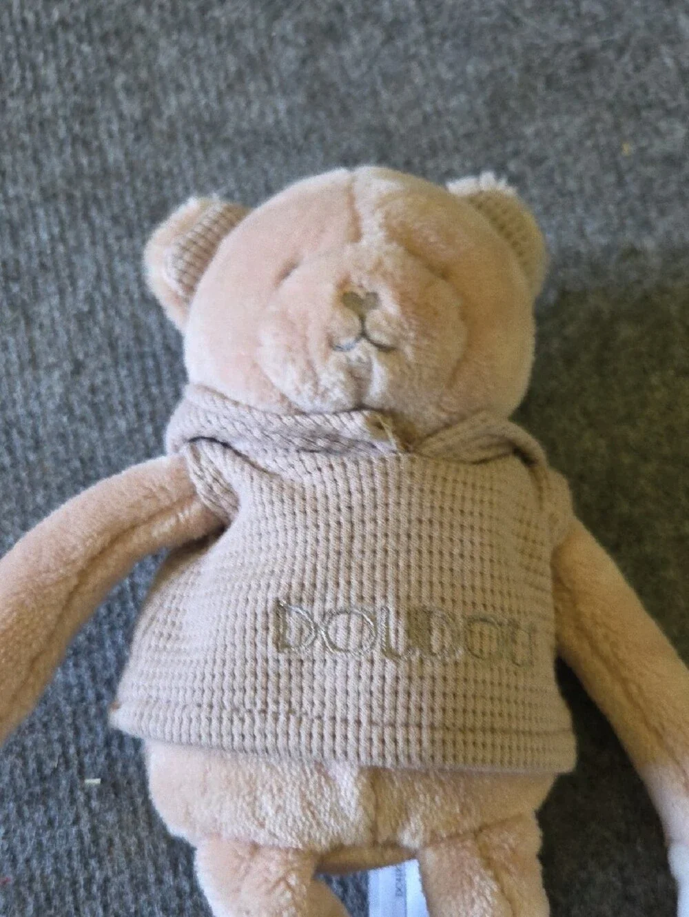Doudou Campagnie Paris Plush Bear Lovey in Blush Pink with Soft White Blanket